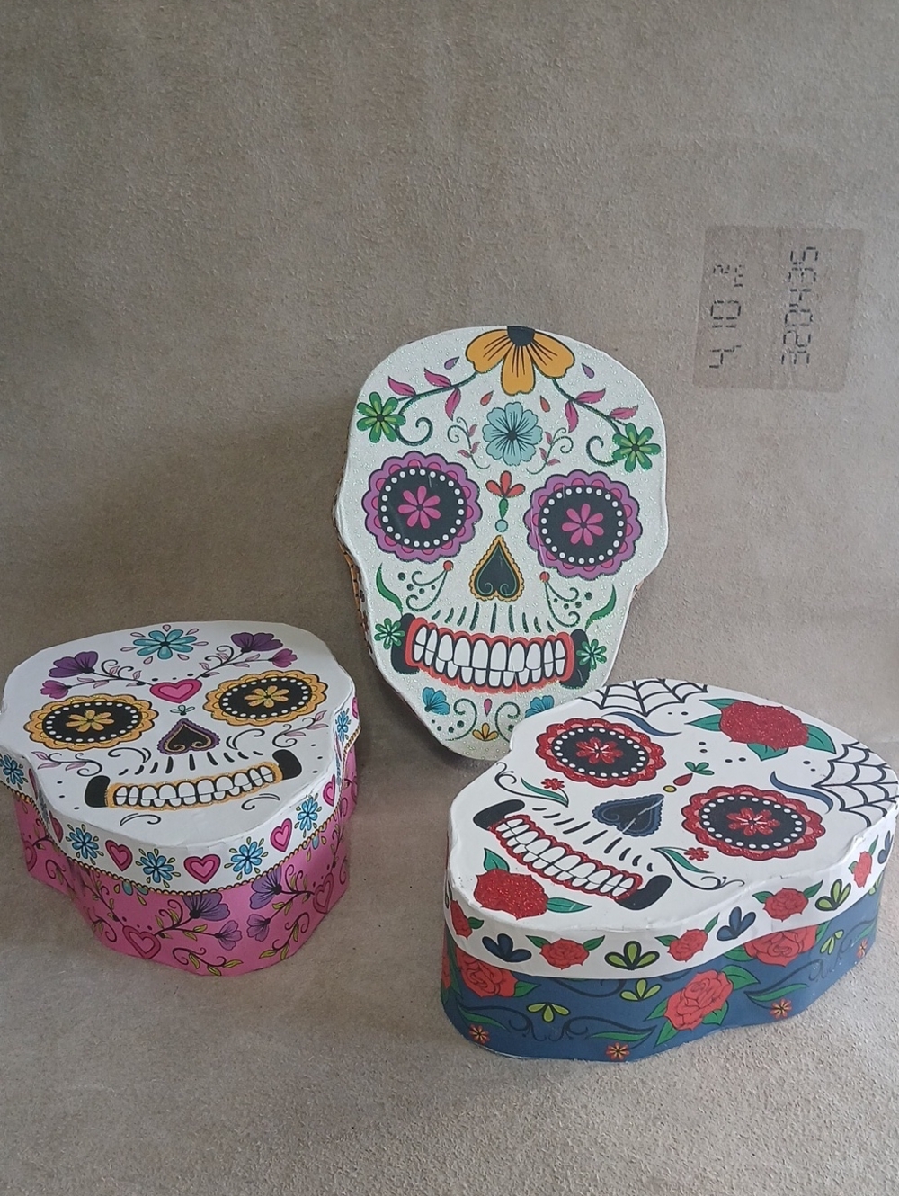 Halloween Colorful Sugar Skull Decorative Gift Boxes - Set of 3